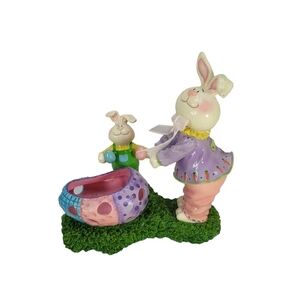 Glossy Easter Bunnies Figurine Home Decor Trinket Or Candy Dish Rabbits
